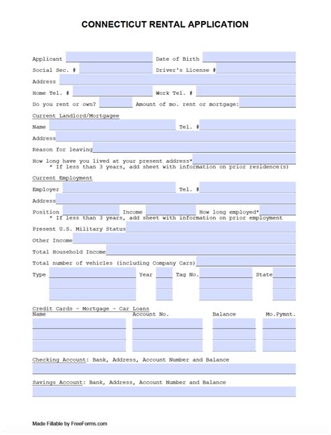 Free Connecticut Residential Rental Application Form Pdf