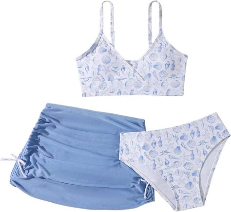 Amazon Cozyease Girls Piece Set Floral Print Bikini Swimsuit With Drawstring Beach Skirt