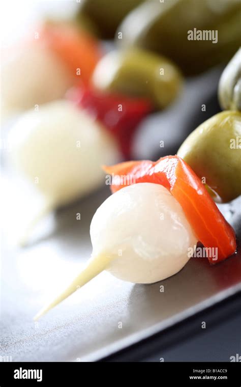 Close Up Of Banderillas Pickle Skewers Vertical Stock Photo Alamy