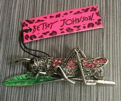 Betsey Johnson Pink Crystal Grasshopper On A Leaf Brooch Pin New With