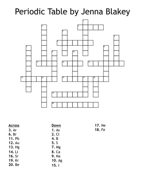 Periodic Table By Jenna Blakey Crossword Wordmint