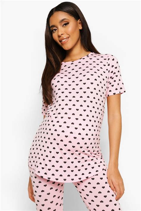 Womens Maternity Heart Print Pyjama Set Boohoo Uk