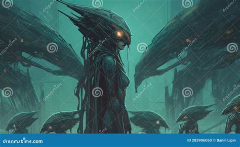 Alien Queen With An Army Of Drones Fantasy Concept Illustration