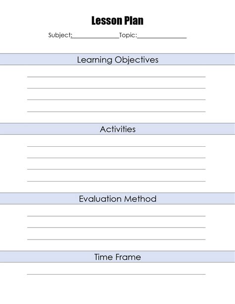 Free Lesson Plan Template Word Editable Pdf Image Excel