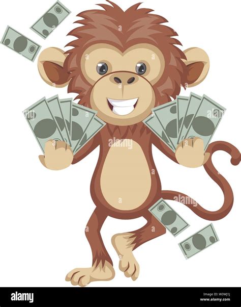 Monkey With Money Illustration Vector On White Background Stock