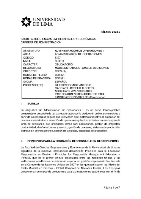 Silabo Ope 1 2024 SÍlabo 202 3 2 Facultad De Ciencias Empresariales