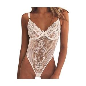 LLUO Lingerie Sexy Da Donna Con Scollo A V In Pizzo Biancheria Intima Monopezzo Body Intero
