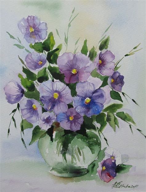 Kwiaty W Wazonie Akwarela W Podlecka Watercolor Flower Art