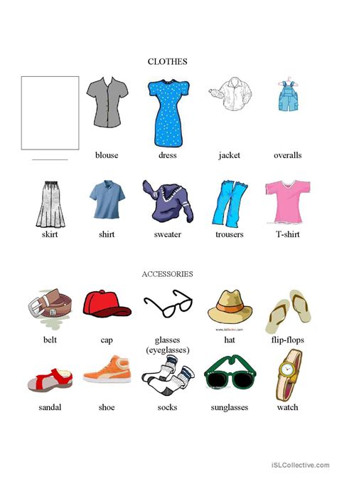 Clothing And Accessories Chart Illu English Esl Worksheets Pdf Doc