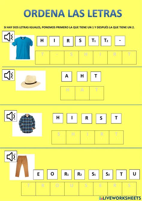 Clothes Online Exercise For 1º Live Worksheets