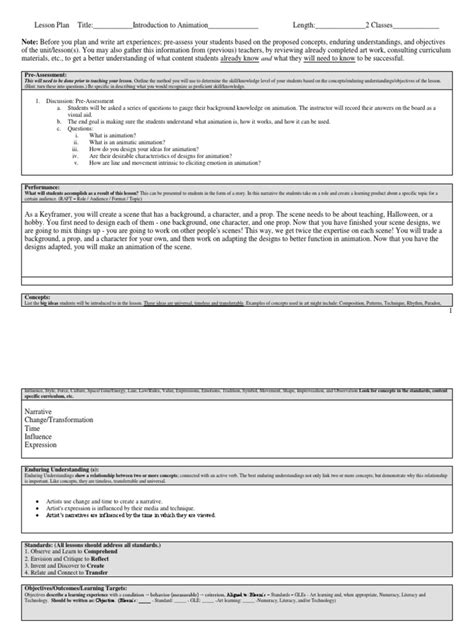 Animation Lesson Plan Pdf Learning Lesson Plan