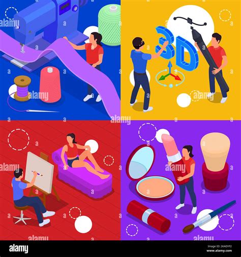 Art And Creative Professions Isometric 2x2 Set Isolated Vector