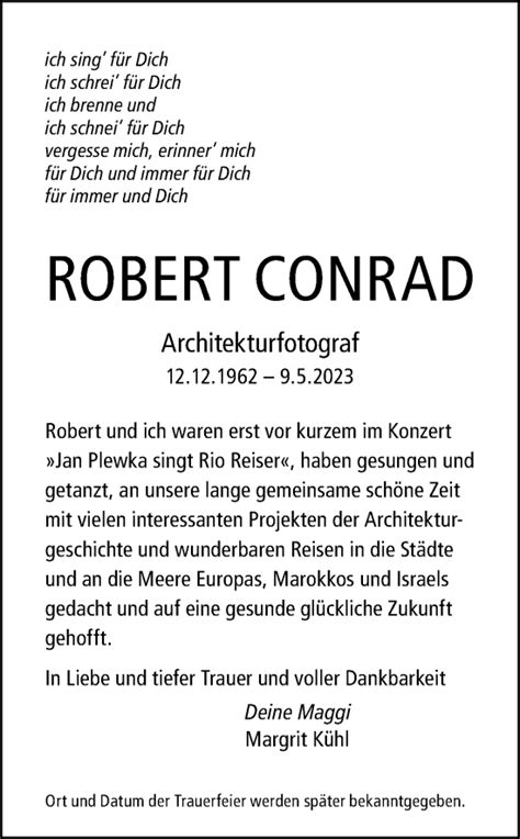 Traueranzeigen Von Robert Conrad Tagesspiegel Trauer