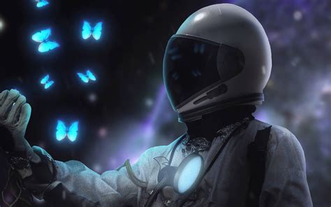 Download Astronaut In Space Looking At Butterflies Wallpaper ...