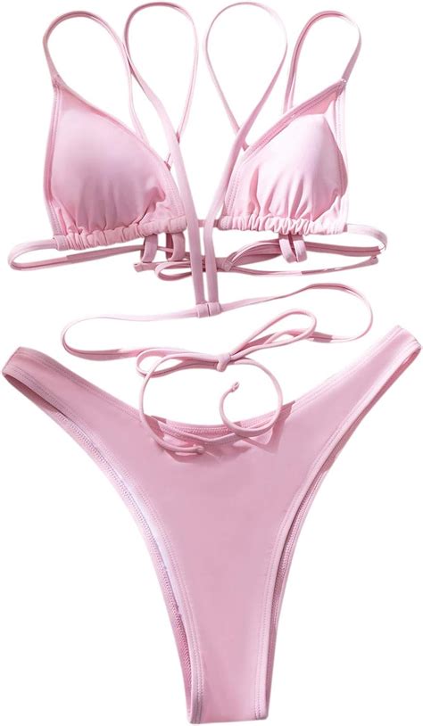 Amazon Women S Sexy Padded Solid Color Back Waist Lacing Bikini