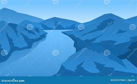 Abstract Landscape With Mountains And River Stock Vector Illustration