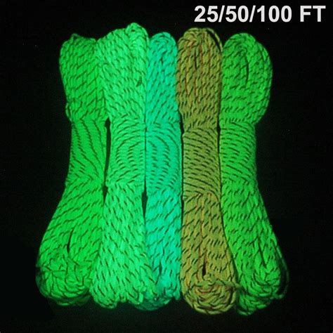 Buy 50 100ft Glow In The Dark Reflective Paracord 9 Strand Luminous Survival Parachute Cord