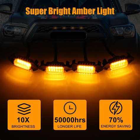 4x TRD Pro Raptor Style Amber Lens LED Grille Lights For Toyota Tacoma