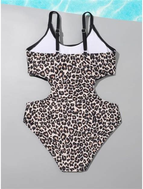 Buy Shein Girls Leopard Cut Out Hanky Hem One Piece Swimsuit Online