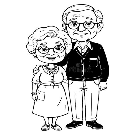 Grandma And Grandpa Fictional Characters Black And White Cartoon