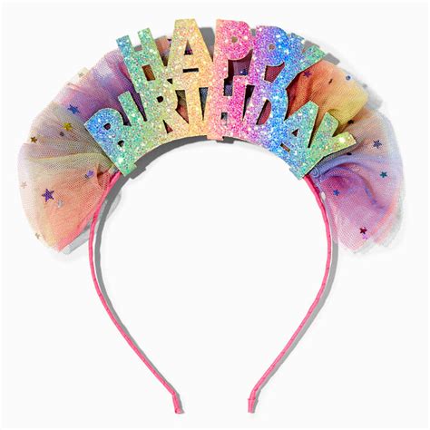 Claires Club Rainbow Happy Birthday Glitter Tulle Headband Claires Us