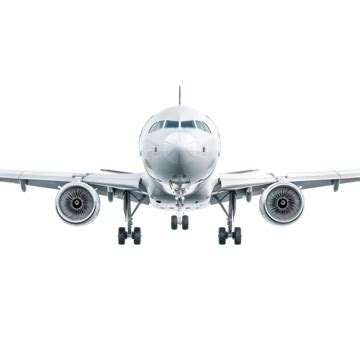 Flying Boeing Airliner Isolated On White Front View Front