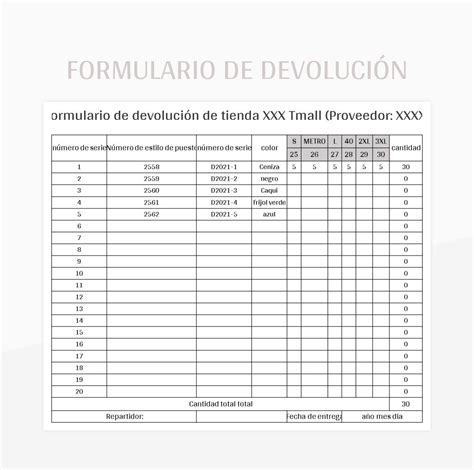 Plantilla De Formato Excel Formulario De Devoluci N Del Producto Y Hoja