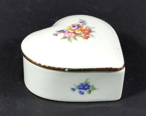 Vintage Heart Shaped Porcelain Trinket Box White With Etsy UK