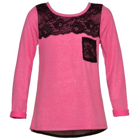 Mini Moca - Mini Moca Girls Fuchsia Black Lace Chest Pocket Detail Long Sleeve Top 7-14 ...