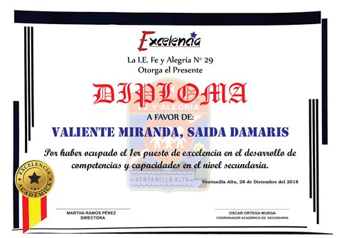 Diploma De Excelencia X Otorgaelpresente Afavorde Por