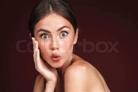 Image Of Half Naked Woman Expressing Surprise And Looking At Camera Stock Image Colourbox