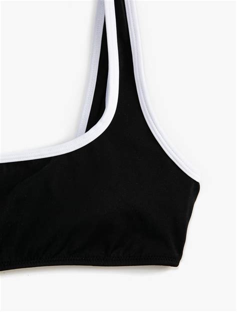 Siyah Kadın Spor Bikini Üstü Biye Detaylı U Yaka SAK BM Koton