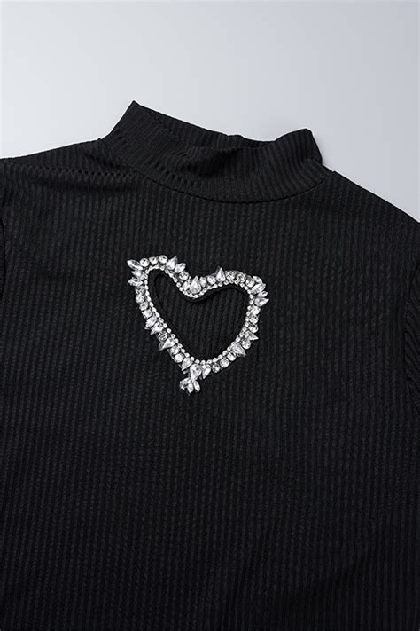 Wholesale Sexy Geometric Patchwork Hot Drill O Neck Long Sleeve Two
