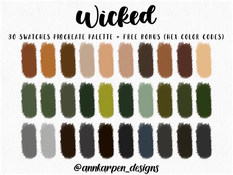 Wicked Procreate Palette 30 HEX Codes Handpicked Colors Etsy