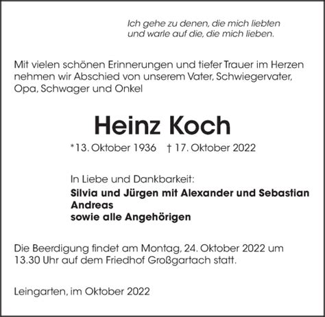 Traueranzeigen Von Heinz Koch Trauerundgedenken De