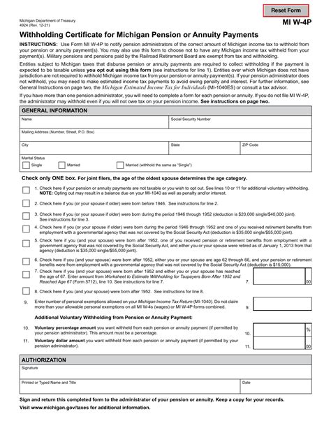 Form Mi W 4p 4924 Download Fillable Pdf Or Fill Online Withholding Certificate For Michigan