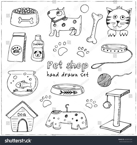 Hand Drawn Doodle Pets Stuff Supply Stock Vector Royalty Free