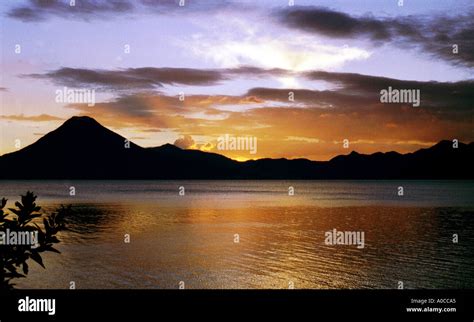 lake atitlan guatemala  sunset stock photo alamy