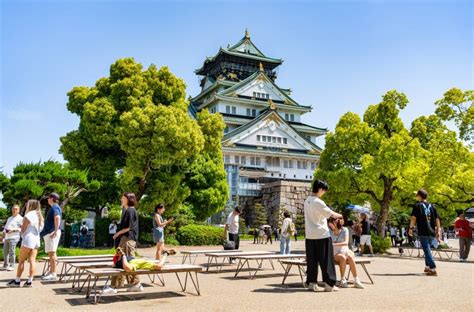 Crowd of Tourists Visiting Osaka Castle, the Most Famous Landmark and ...