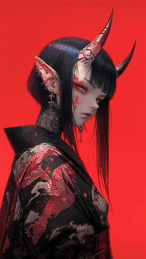 Anime Girl Kimono Demon Horn K K J Wallpaper Iphone Phone