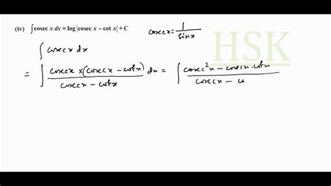 MATH HELP Integration Of Cosecx YouTube