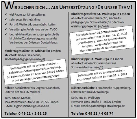 Wir Suchen Dich Als Unterst Tzung F R Unser Team Kita St Michael Emden