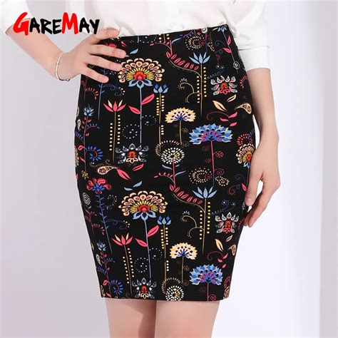 Garemay Floral Print Midi Skirt Autumn Bodycon Knitted Skirts Women