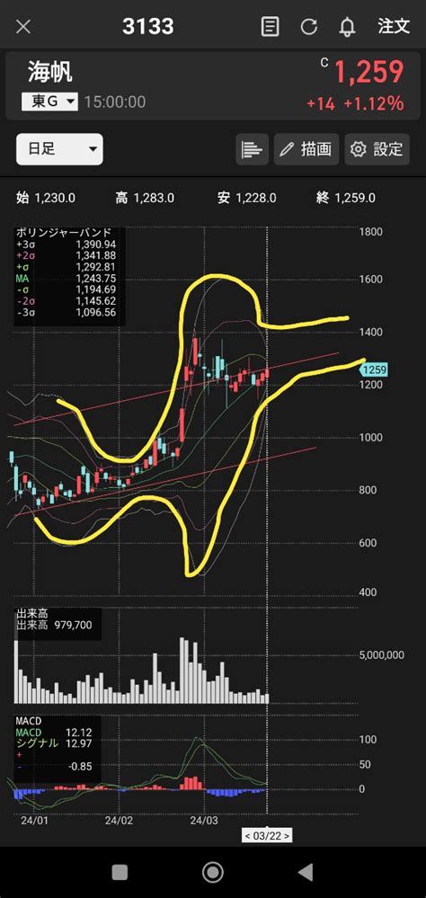 No321887 チャート見ても ボリバンがこれ 株海帆【3133】の掲示板 20240320〜20240322 株式