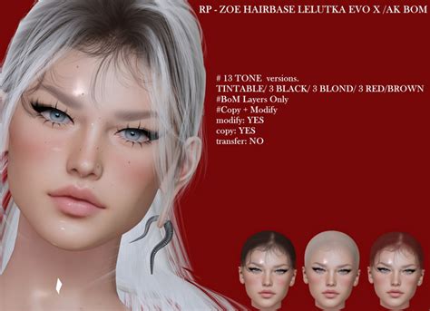 Second Life Marketplace Rp Zoe Hairbase Lelutka Evo X Ak Bom