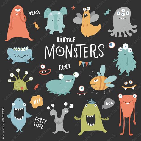 Vetor De Cute Monsters Set Cartoon Monsters Collection Vector