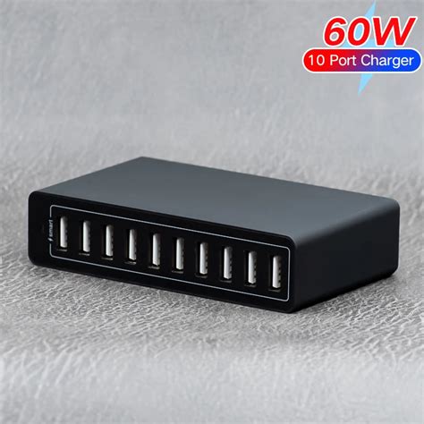 Зарядное устройство USB, 10 портов, 60 Вт, многопортовый зарядный ...