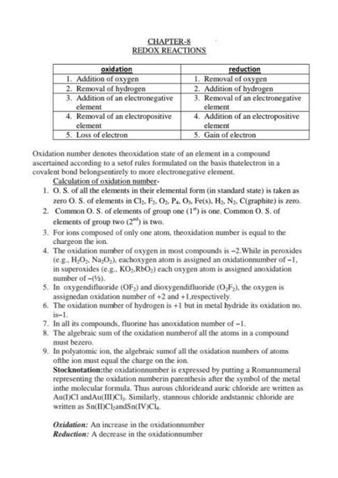 SOLUTION: Redox reaction pdf notes xi chemistry, Redox reaction
