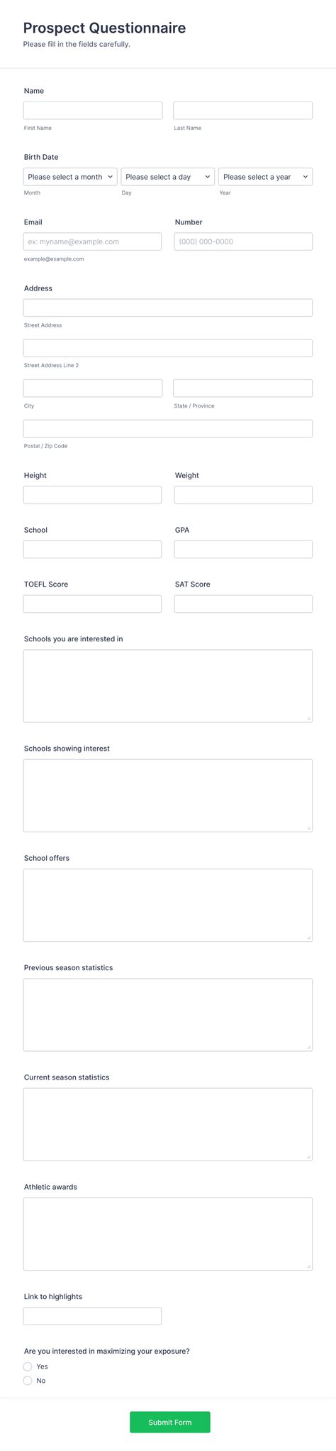 Prospect Questionnaire Form Template Jotform