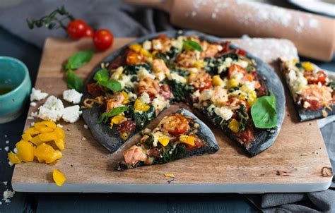 Black Is The New Black Black Charcoal Pizza With Salmon And Vegetables